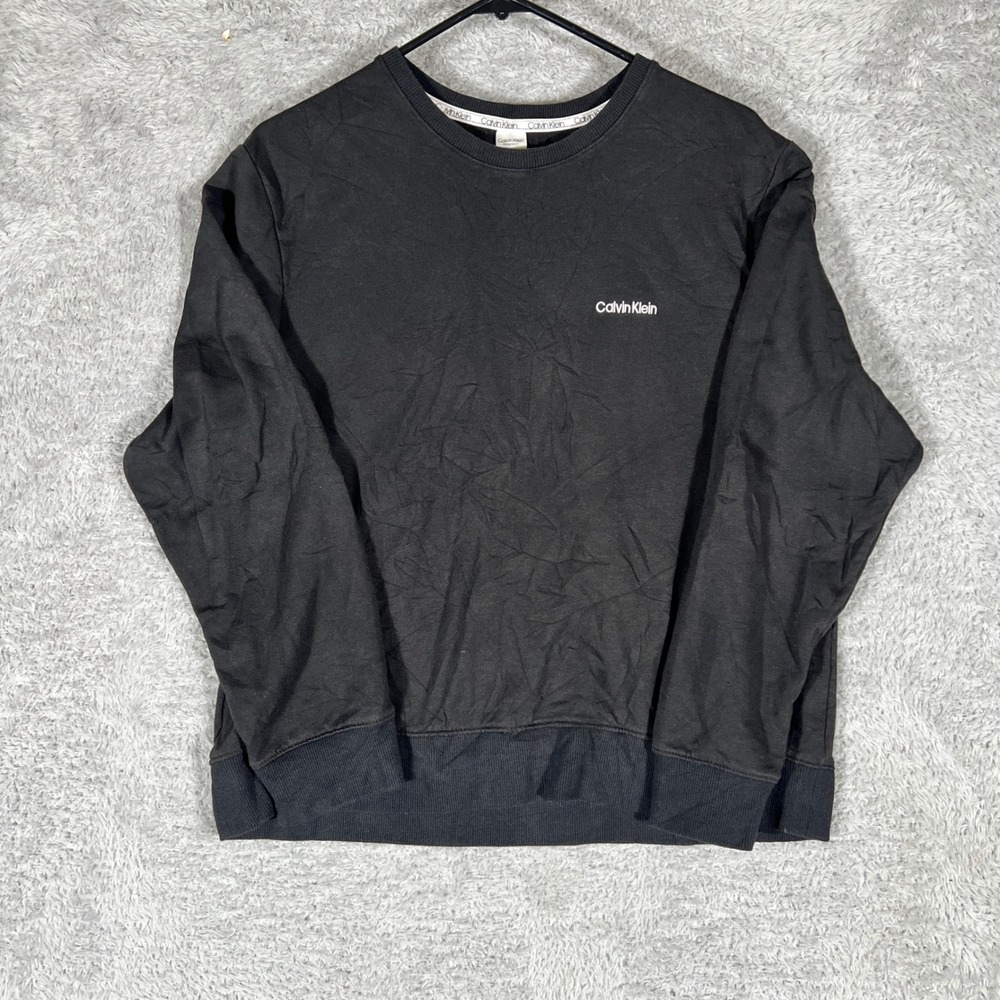 Calvin Klein Sleepwear Mens Large Black Crewneck Sweatshirt Logo Pullover 1794